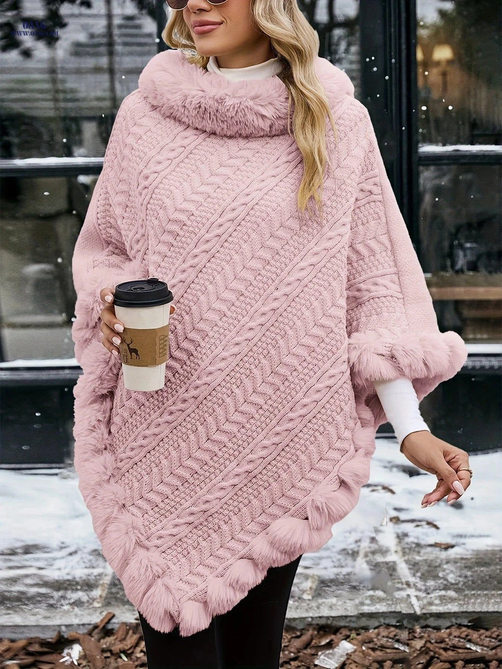 OAXG Elegant Women’s Diagonal Striped Shawl - Stylish & Warm   OAXG Pink / One-size