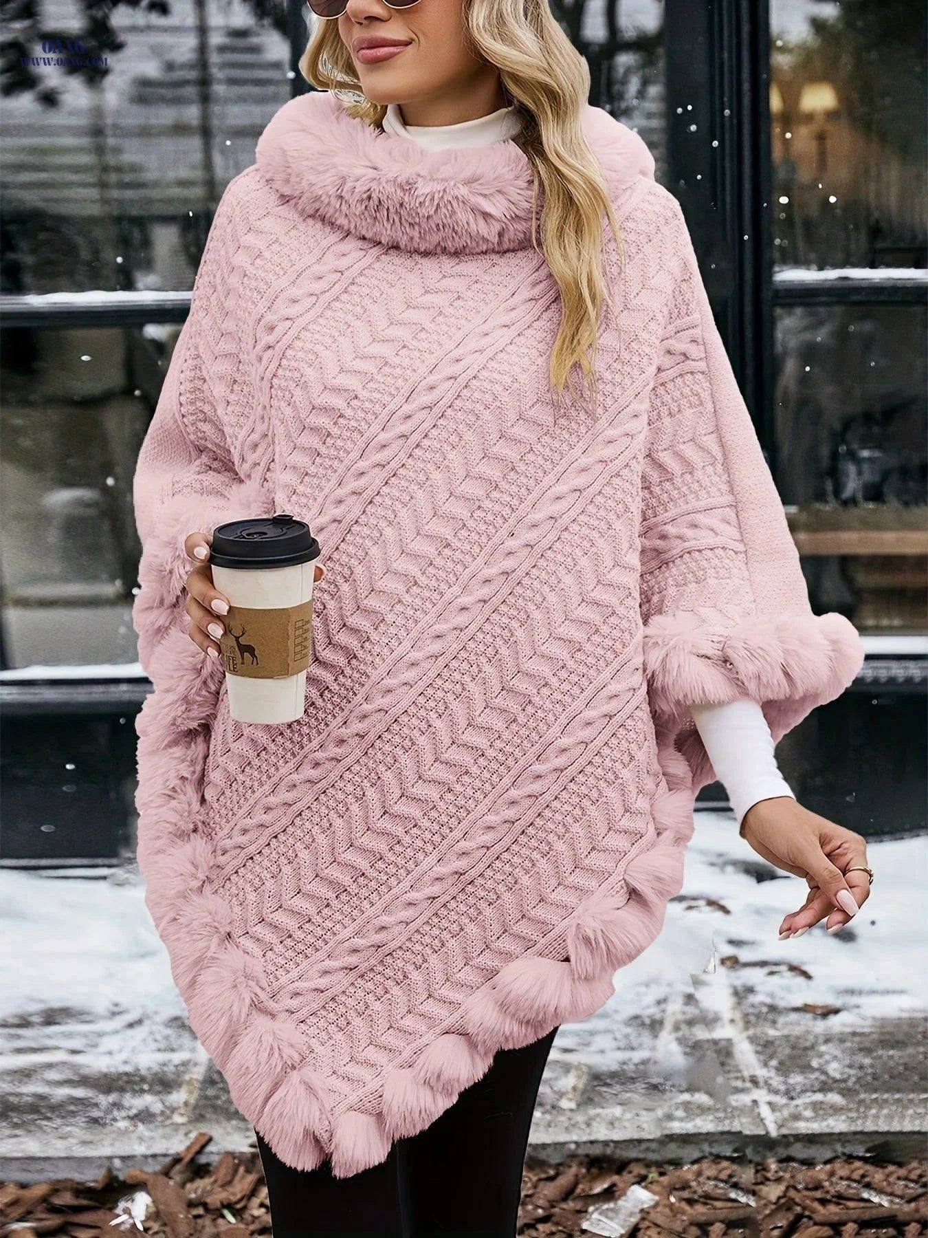 OAXG Elegant Women’s Diagonal Striped Shawl - Stylish & Warm   OAXG Pink / One-size
