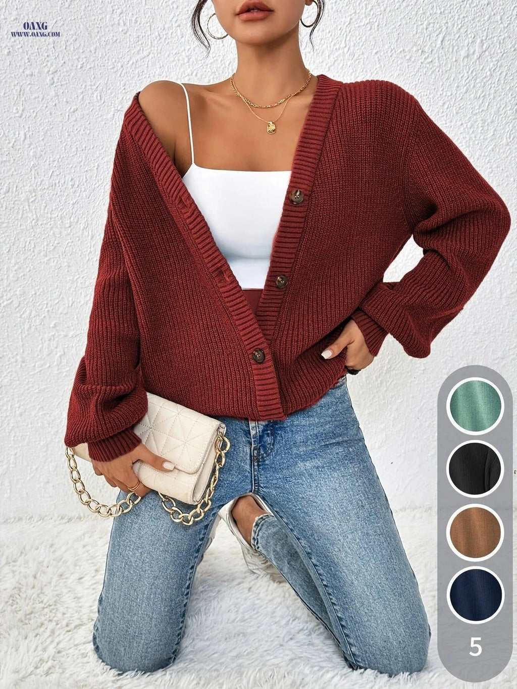 OAXG Elegant Women's Front-Button Cardigan Sweater for Spring/Fall   OAXG Black / XS