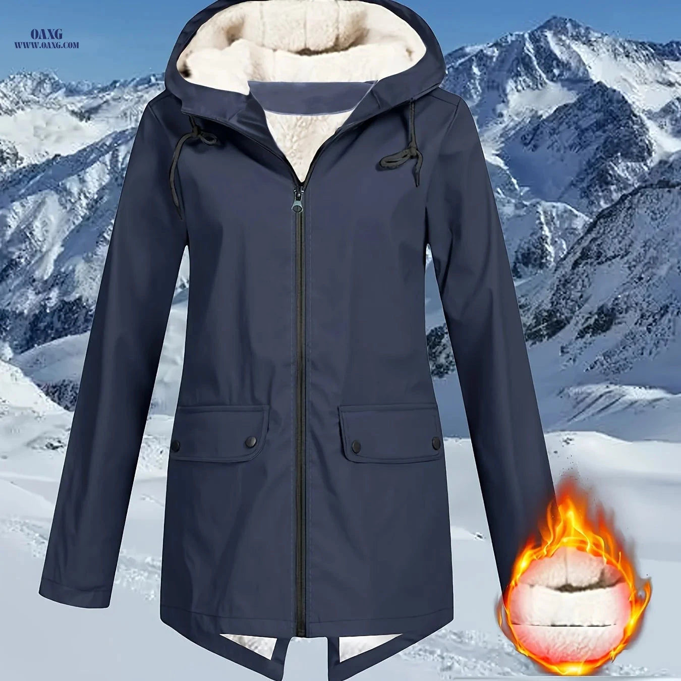 OAXG Elegant Women's Hooded Trench Coat - Autumn/Winter with Pockets   OAXG 