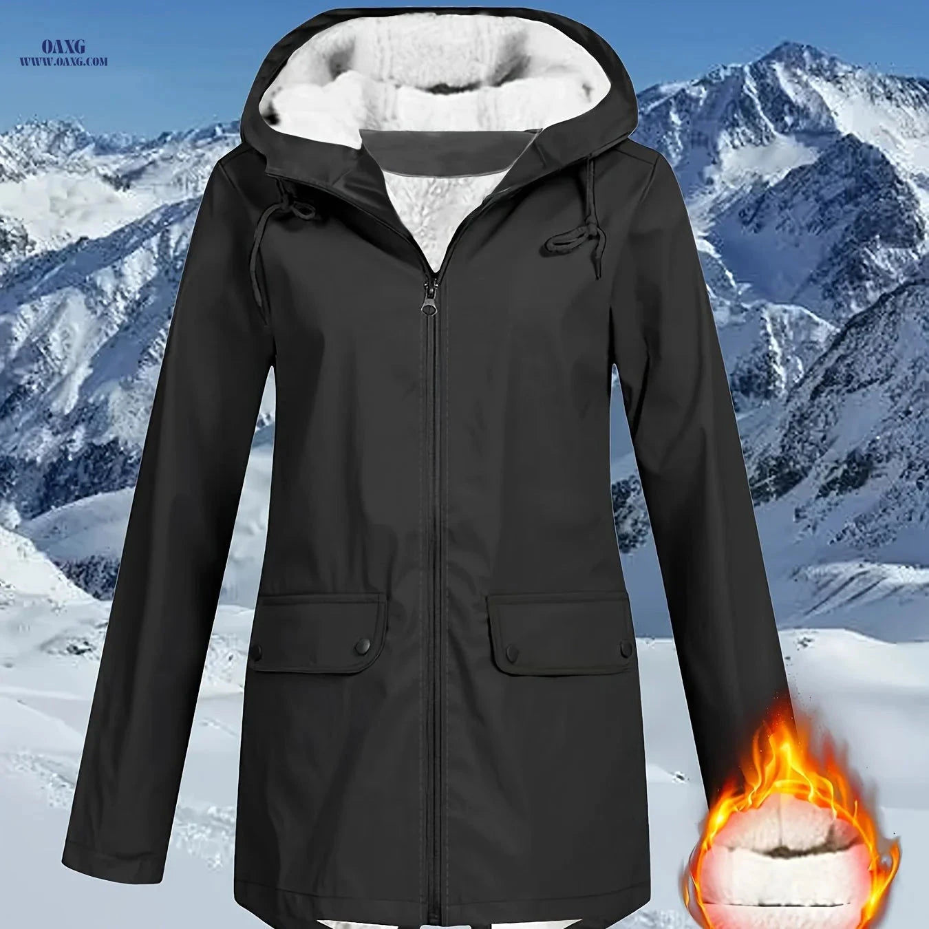OAXG Elegant Women's Hooded Trench Coat - Autumn/Winter with Pockets   OAXG 