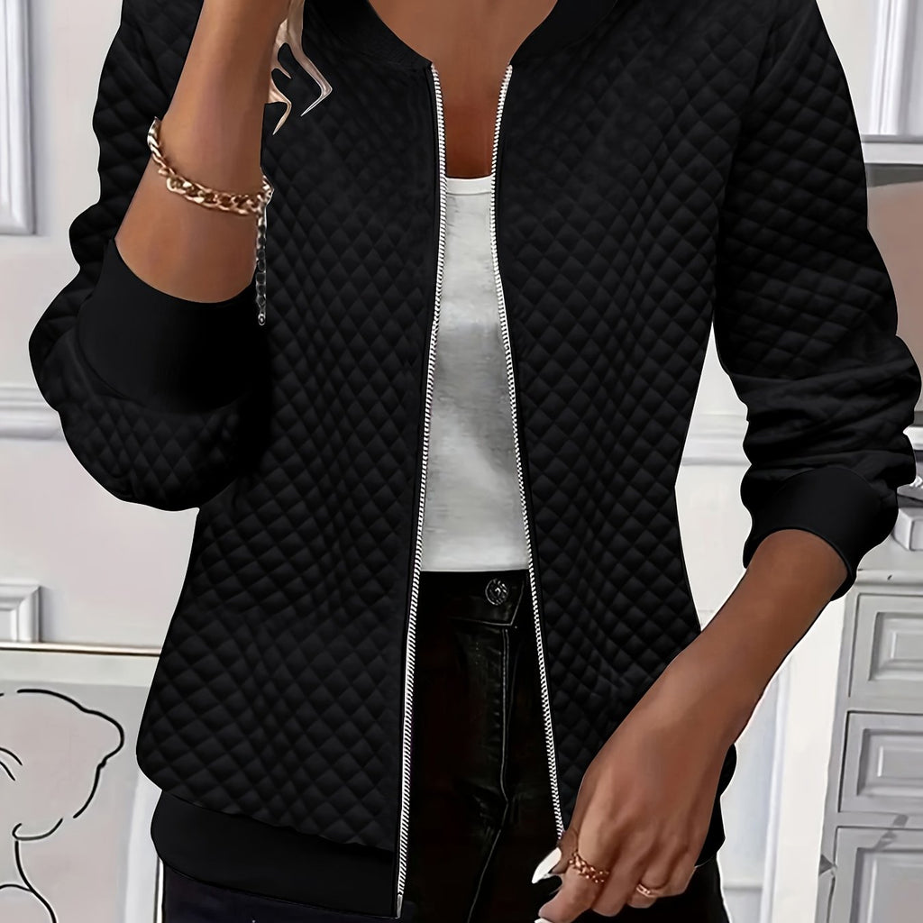 OAXG Elegant Women's Jacket - Solid Color, Long Sleeve, Zipper Detail   OAXG White / S