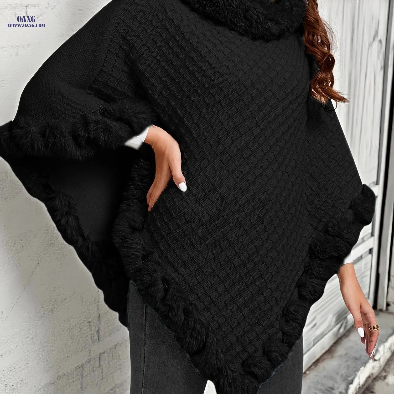 OAXG Elegant Women's Waffle Shawl Pullover - Perfect for Fall/Winter   OAXG Beige / One-size