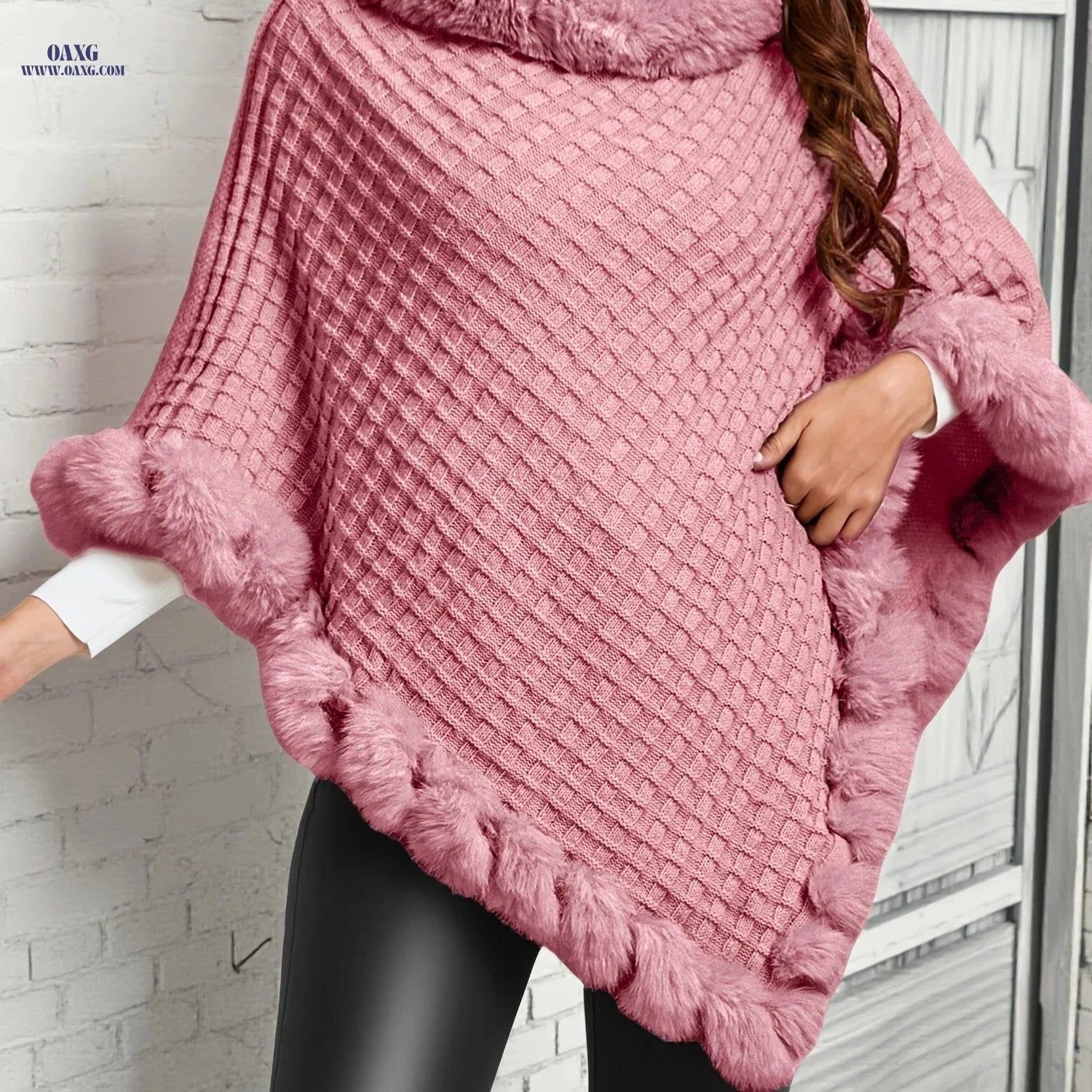 OAXG Elegant Women's Waffle Shawl Pullover - Perfect for Fall/Winter   OAXG Beige / One-size