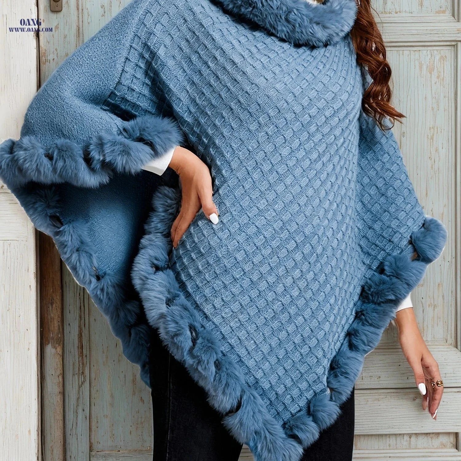 OAXG Elegant Women's Waffle Shawl Pullover - Perfect for Fall/Winter   OAXG Beige / One-size