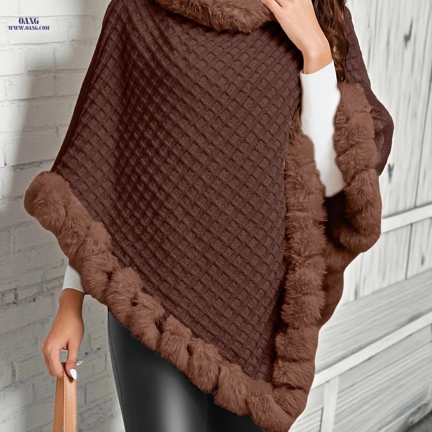 OAXG Elegant Women's Waffle Shawl Pullover - Perfect for Fall/Winter   OAXG Beige / One-size