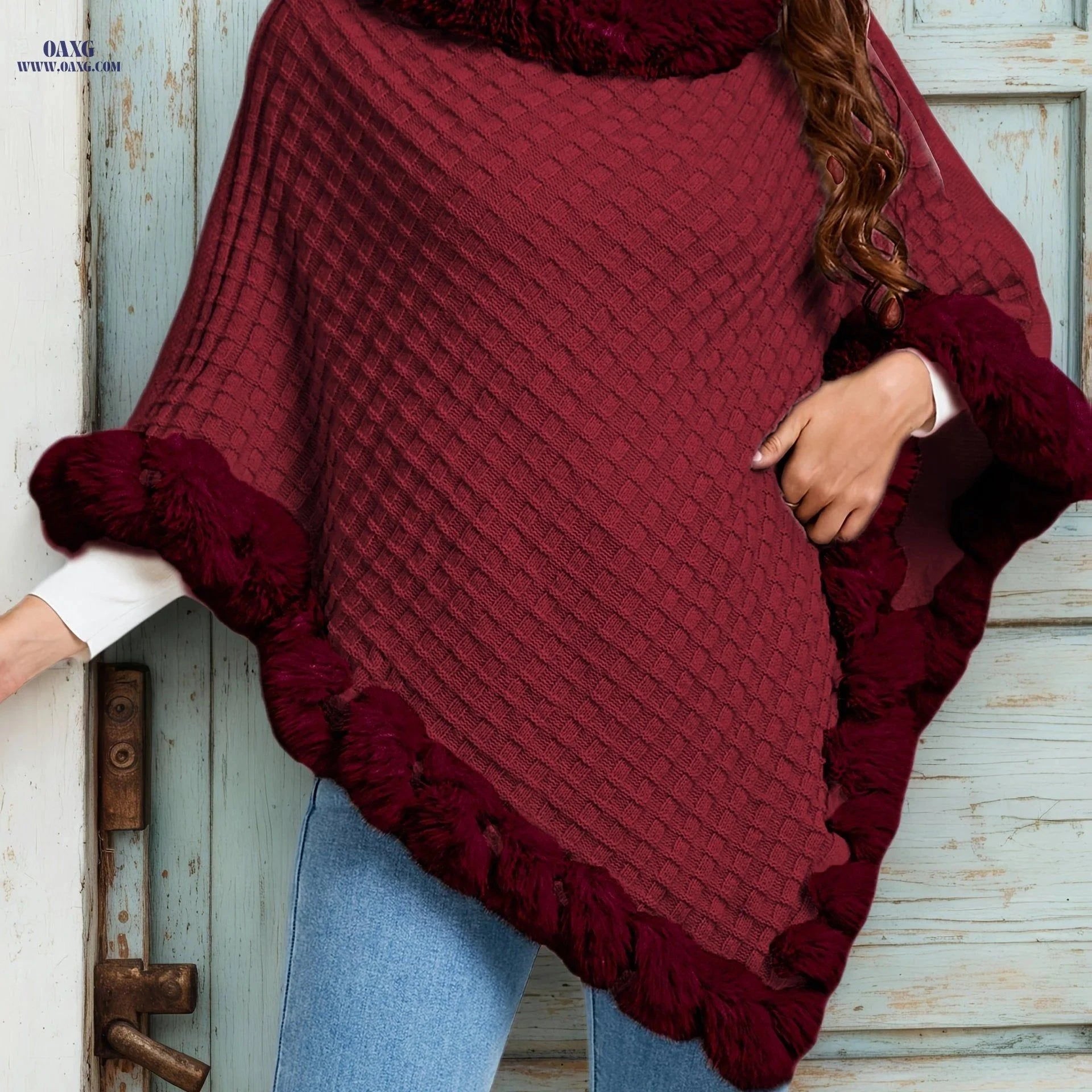 OAXG Elegant Women's Waffle Shawl Pullover - Perfect for Fall/Winter   OAXG Beige / One-size