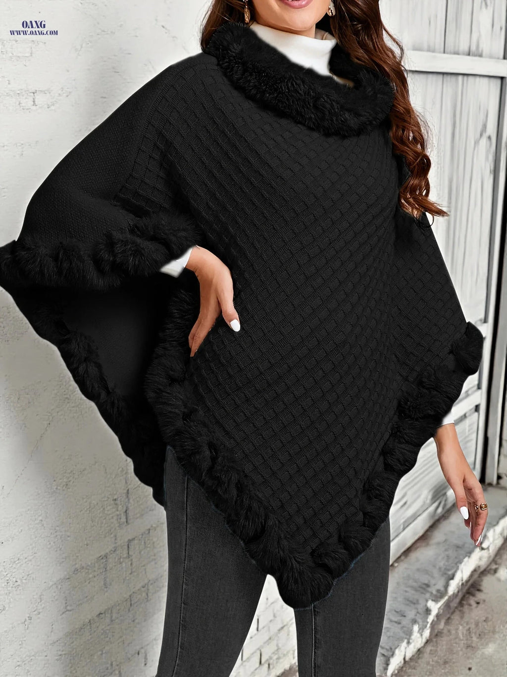 OAXG Elegant Women's Waffle Shawl Pullover - Perfect for Fall/Winter   OAXG Beige / One-size
