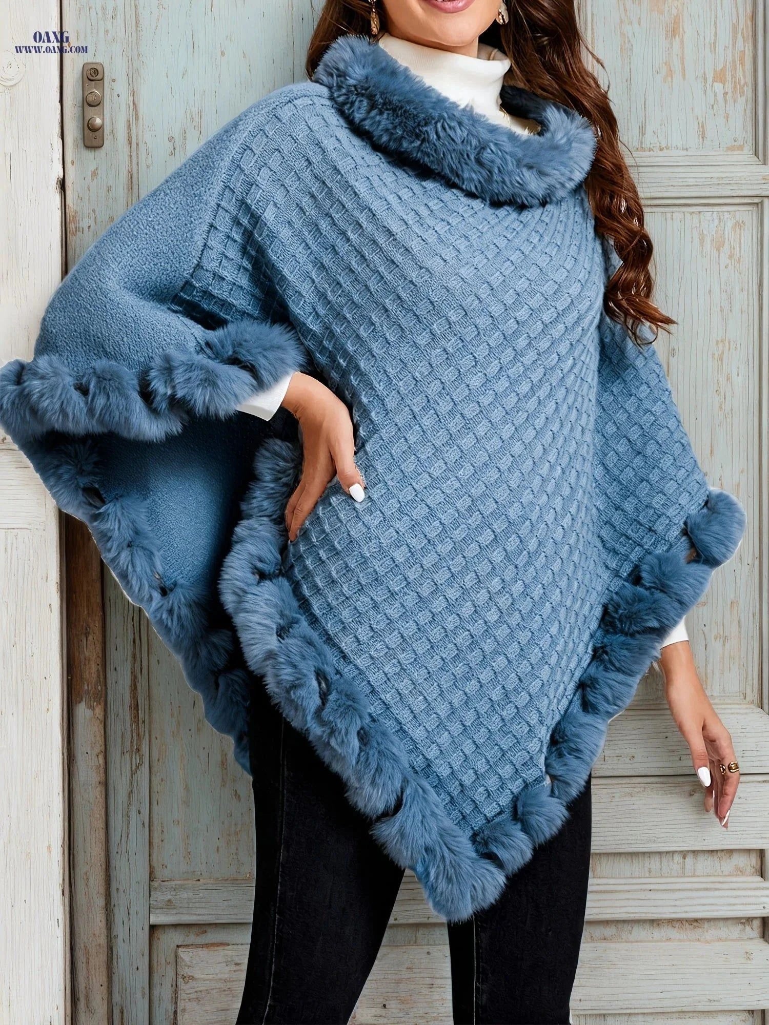 OAXG Elegant Women's Waffle Shawl Pullover - Perfect for Fall/Winter   OAXG Beige / One-size