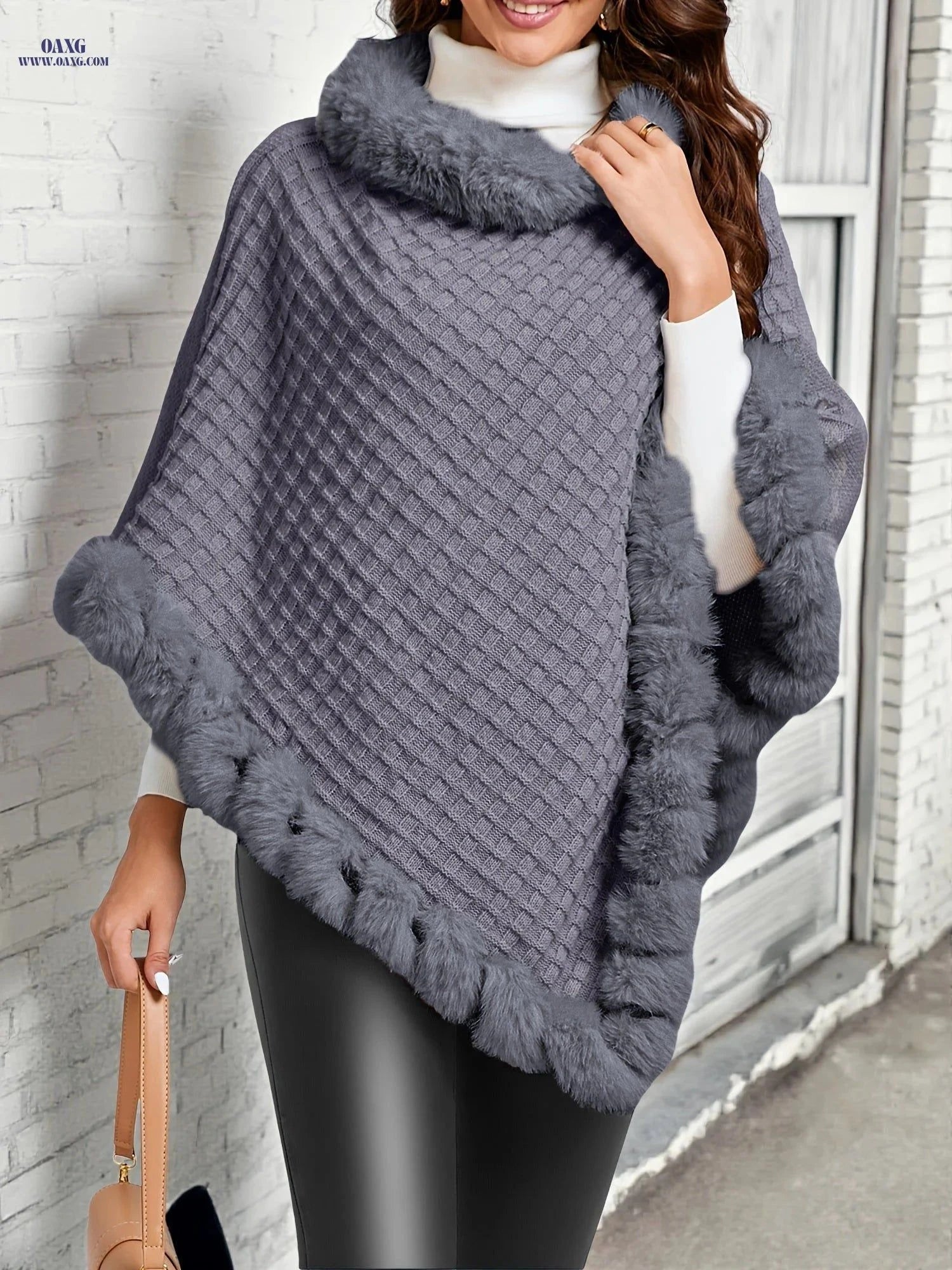 OAXG Elegant Women's Waffle Shawl Pullover - Perfect for Fall/Winter   OAXG Beige / One-size