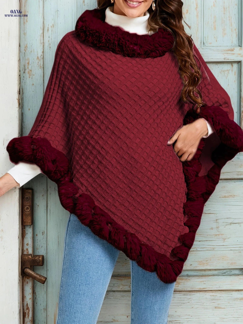 OAXG Elegant Women's Waffle Shawl Pullover - Perfect for Fall/Winter   OAXG Beige / One-size