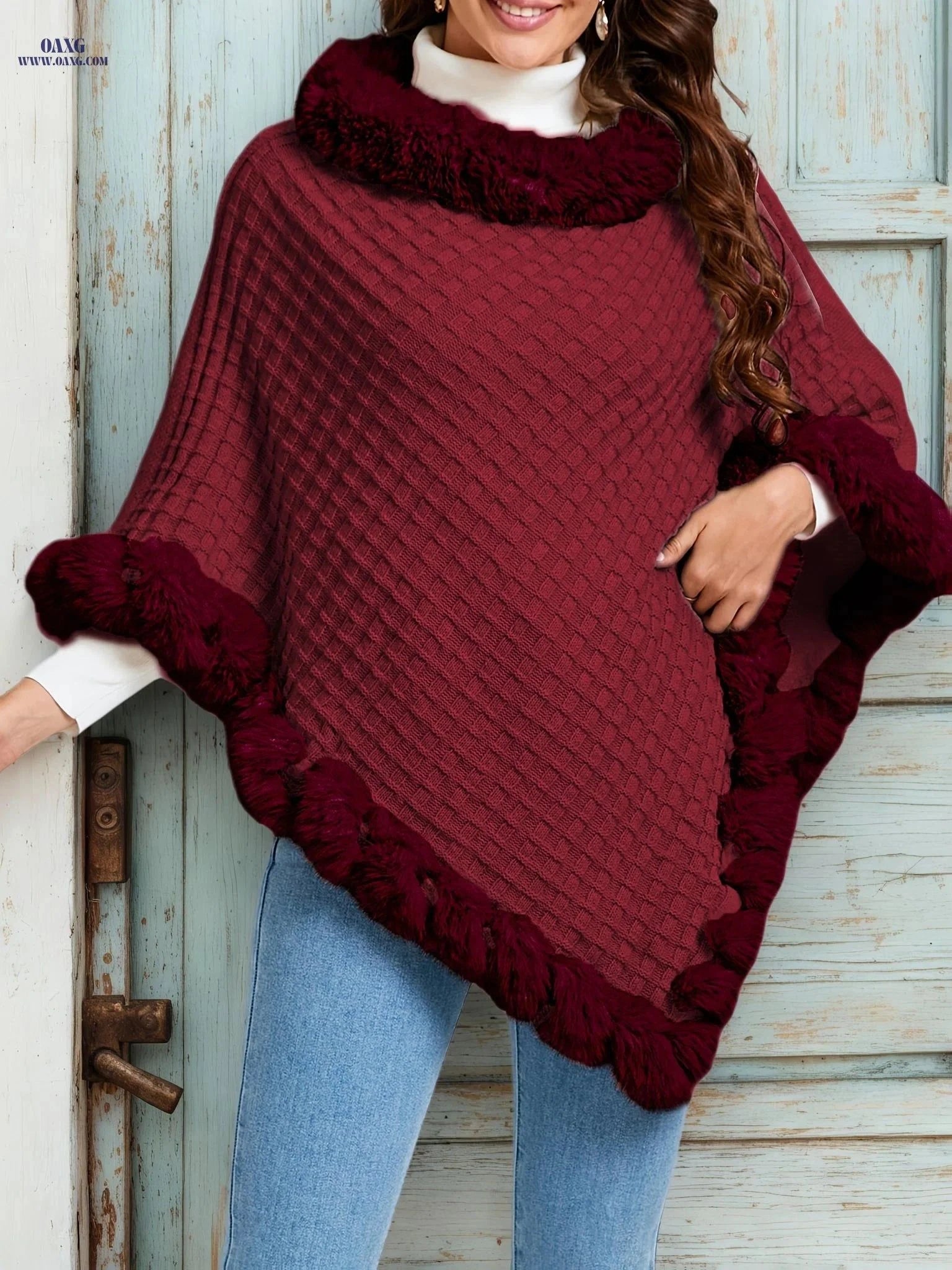 OAXG Elegant Women's Waffle Shawl Pullover - Perfect for Fall/Winter   OAXG Beige / One-size