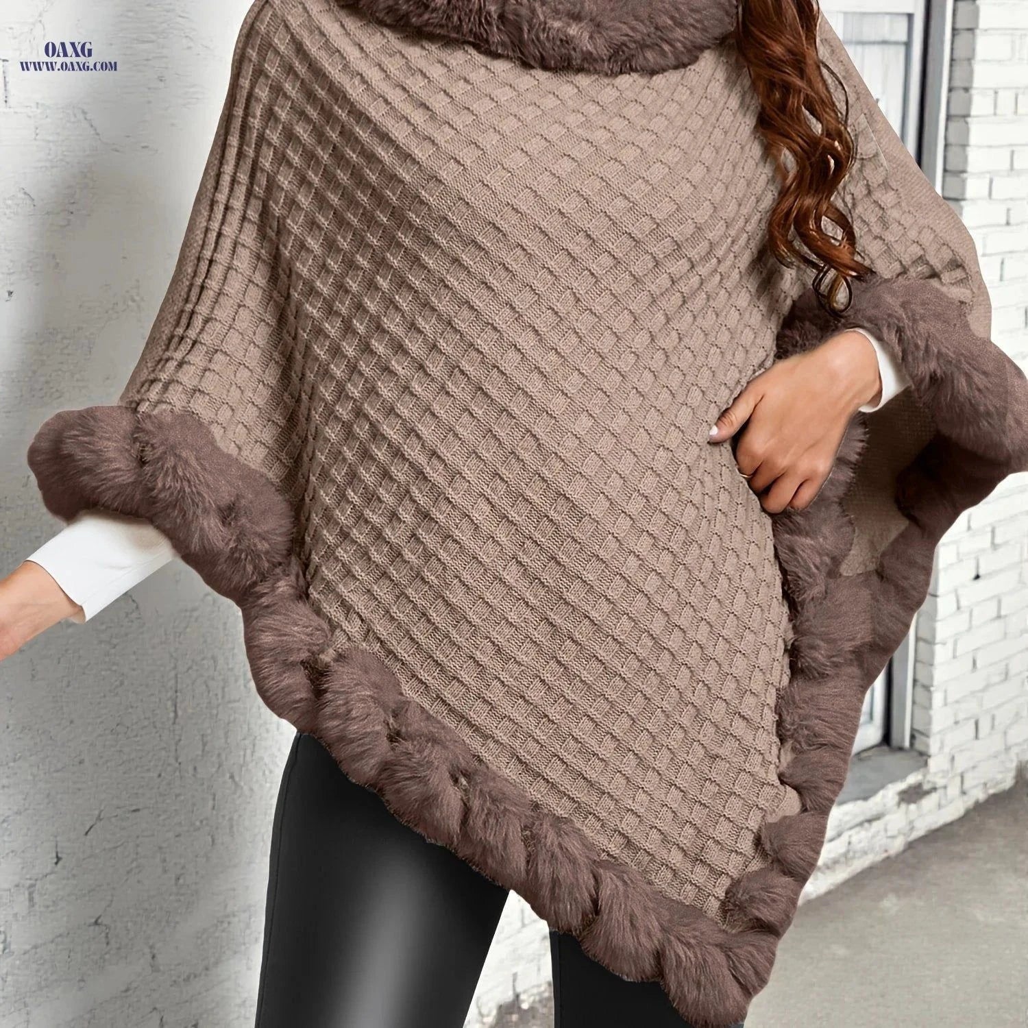 OAXG Elegant Women's Waffle Shawl Pullover - Perfect for Fall/Winter   OAXG Beige / One-size
