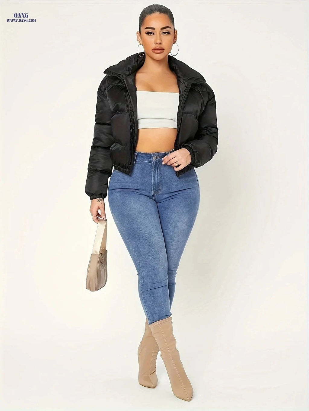 OAXG Fitted Cropped Jacket - Long Sleeve Zippered Women's Y2K Style   OAXG Black / S