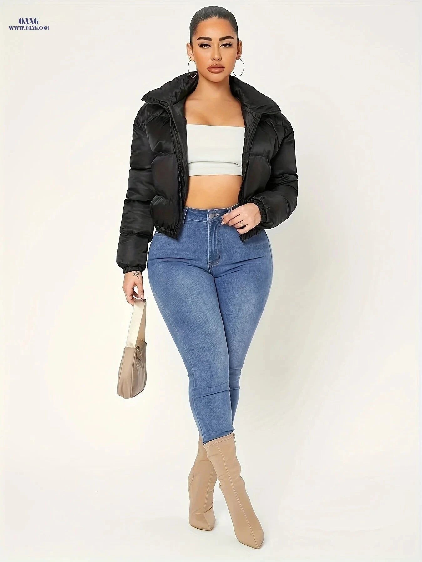 OAXG Fitted Cropped Jacket - Long Sleeve Zippered Women's Y2K Style   OAXG Black / S