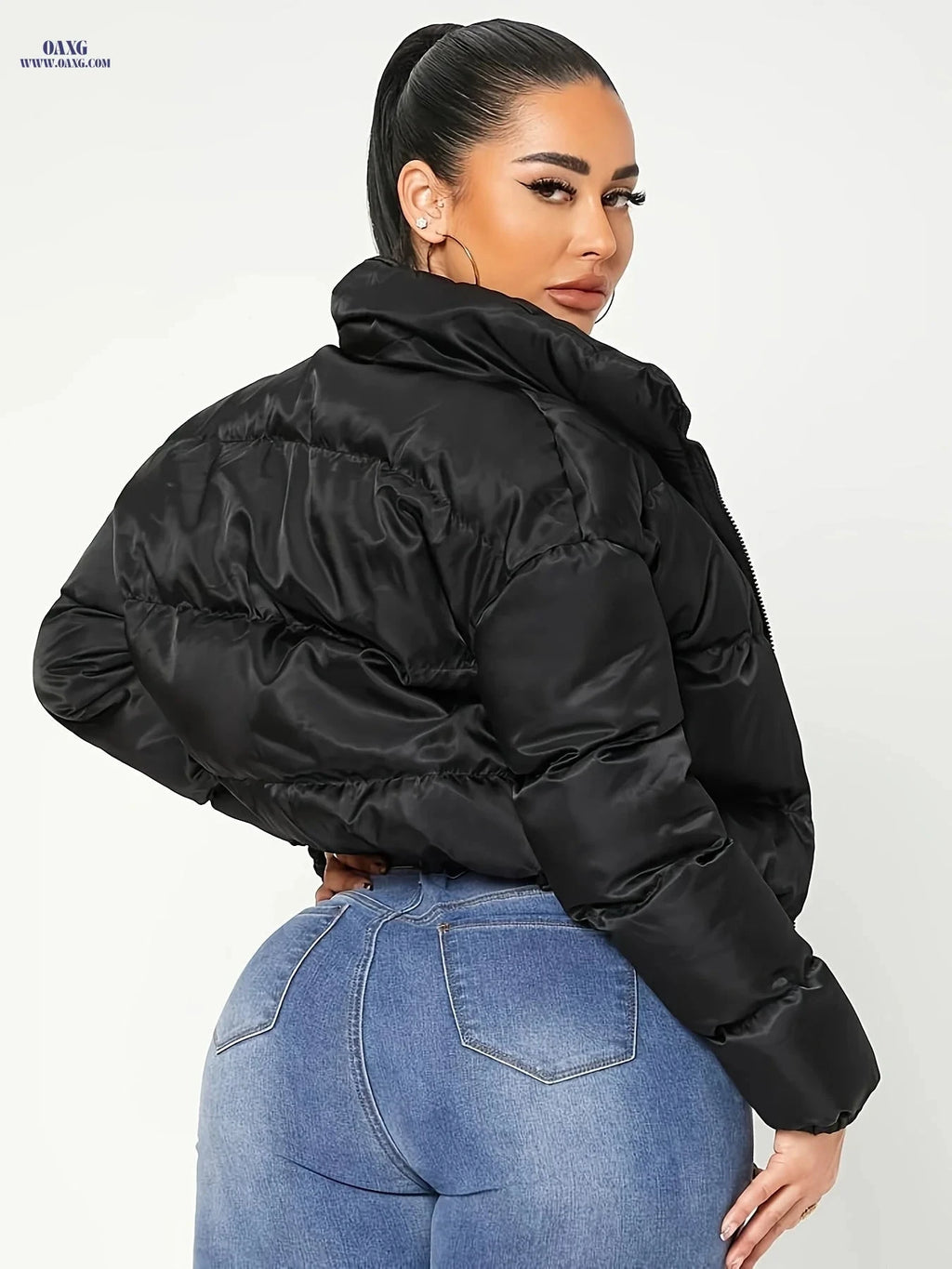 OAXG Fitted Cropped Jacket - Long Sleeve Zippered Women's Y2K Style   OAXG Black / S
