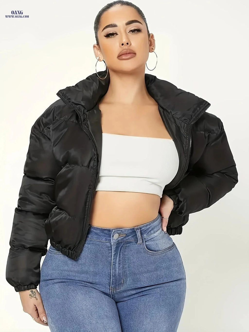 OAXG Fitted Cropped Jacket - Long Sleeve Zippered Women's Y2K Style   OAXG Black / S