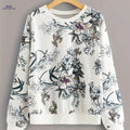 OAXG Floral Print Sweatshirt Top - Round Neck, Drop Shoulder Style   OAXG Ivory White / S