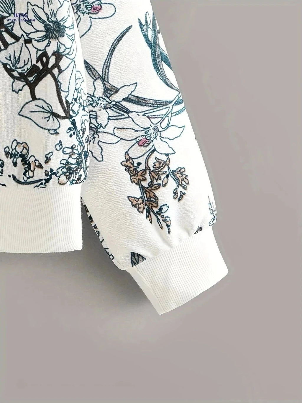 OAXG Floral Print Sweatshirt Top - Round Neck, Drop Shoulder Style   OAXG Ivory White / S