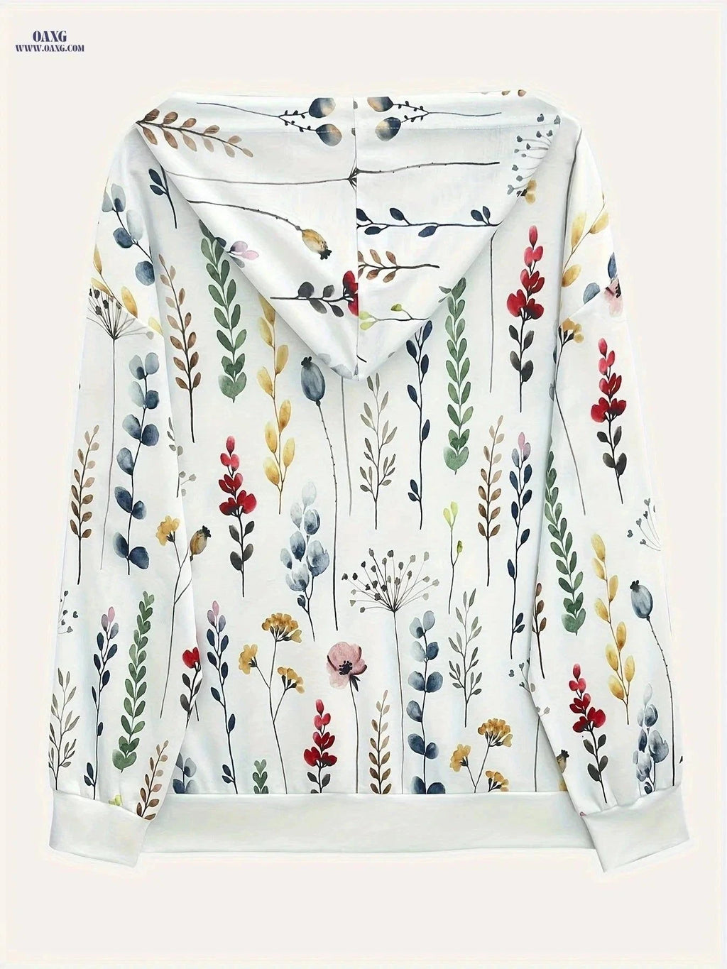 OAXG Floral Print Zip Up Hoodie - Women's Casual Long Sleeve Outwear   OAXG White / S