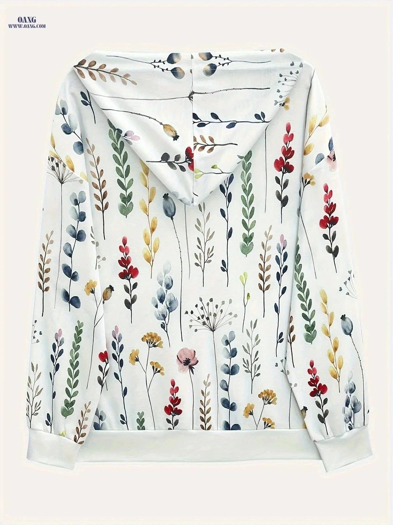 OAXG Floral Print Zip Up Hoodie - Women's Casual Long Sleeve Outwear   OAXG White / S