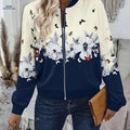 OAXG Floral Sweatshirt - Elegant Stand Collar with Zipper Detail   OAXG 
