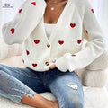 OAXG Heart Embroidered Cardigan Sweater - Elegant Button-Front Style   OAXG White / S