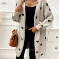 OAXG Heart Pattern Knitted Cardigan - Elegant Casual Long Sleeve   OAXG Khaki / S