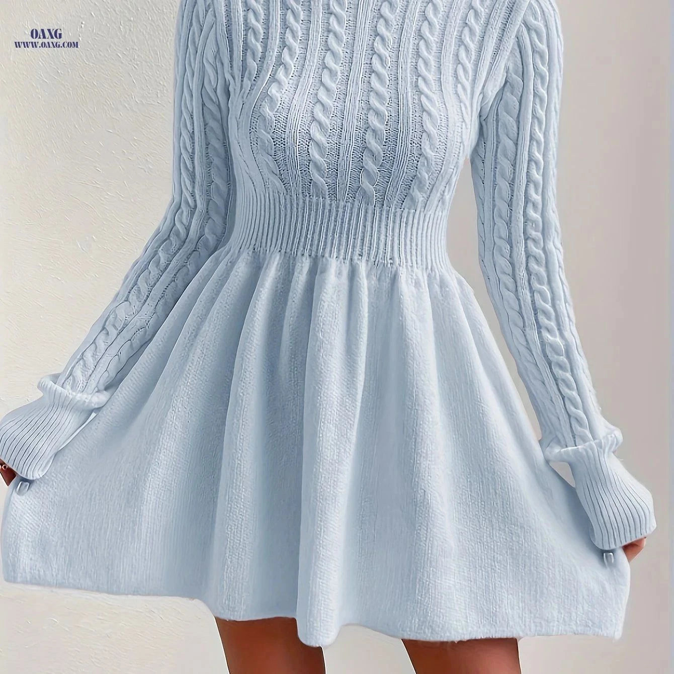 OAXG High-Neck Pink Mini Sweater Dress - Stylish A-Line for Women   OAXG Pink / S