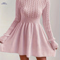 OAXG High-Neck Pink Mini Sweater Dress - Stylish A-Line for Women   OAXG Pink / S