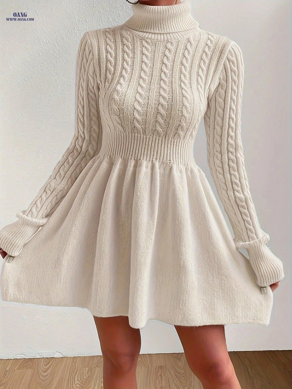 OAXG High-Neck Pink Mini Sweater Dress - Stylish A-Line for Women   OAXG Pink / S