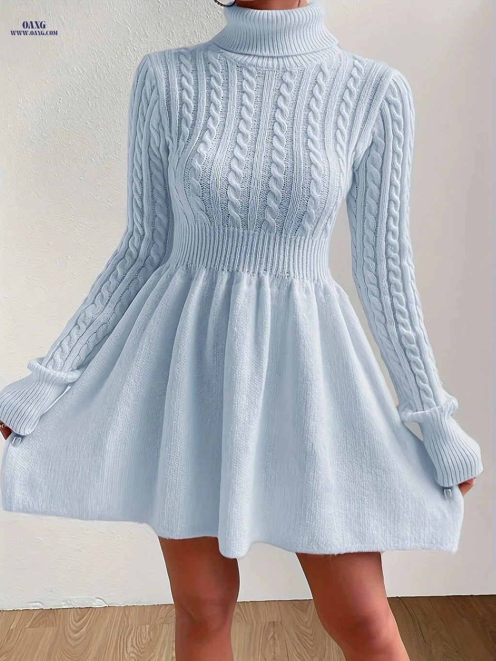 OAXG High-Neck Pink Mini Sweater Dress - Stylish A-Line for Women   OAXG Pink / S