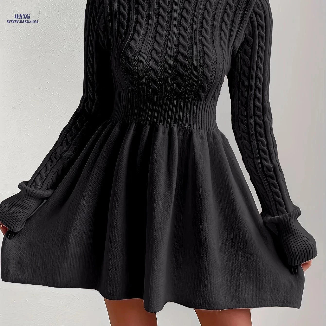 OAXG High-Neck Pink Mini Sweater Dress - Stylish A-Line for Women   OAXG Pink / S