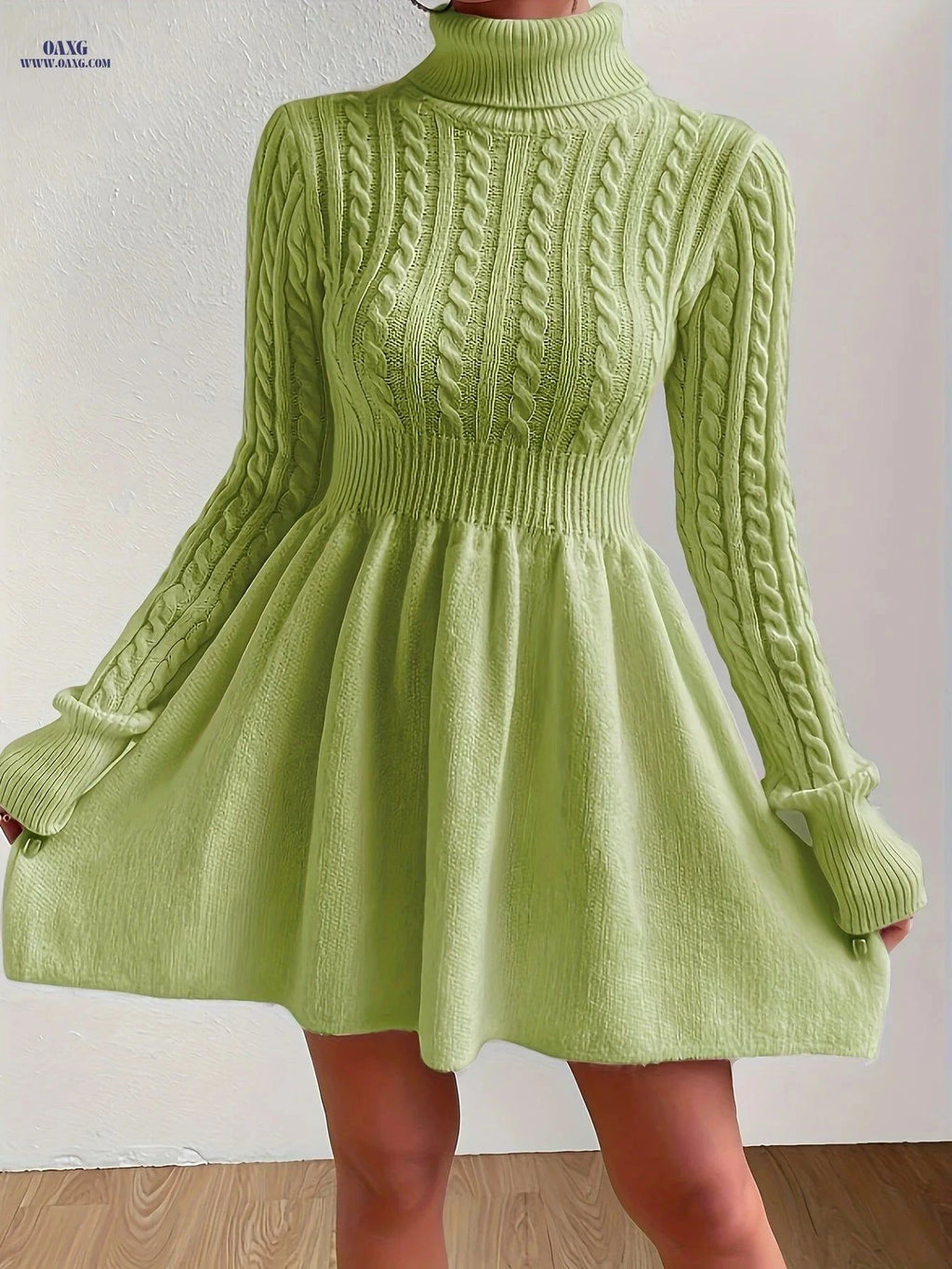 OAXG High-Neck Pink Mini Sweater Dress - Stylish A-Line for Women   OAXG Pink / S