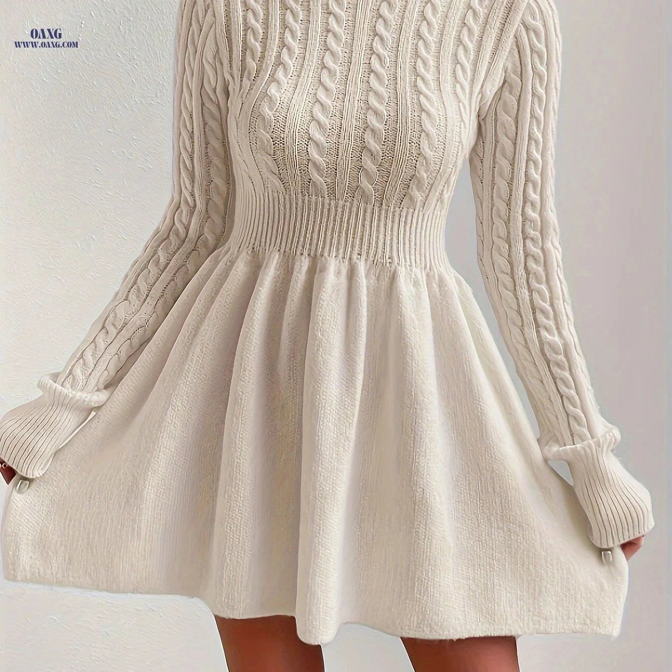 OAXG High-Neck Pink Mini Sweater Dress - Stylish A-Line for Women   OAXG Pink / S