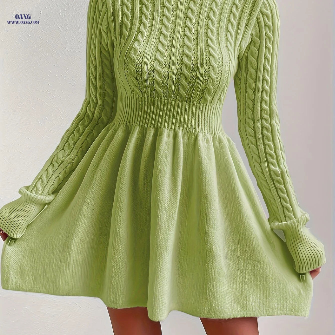 High-Neck Pink Mini Sweater Dress A-Line Dress Christmas Sweater Dress for Women   OAXG Pink / S