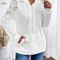 Hooded Lace-trimmed Casual Fashion Raglan Sleeve Top Hoodie   OAXG 