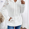 OAXG Hooded Lace-Trimmed Casual Top - Stylish Raglan Sleeve Design   OAXG White / S