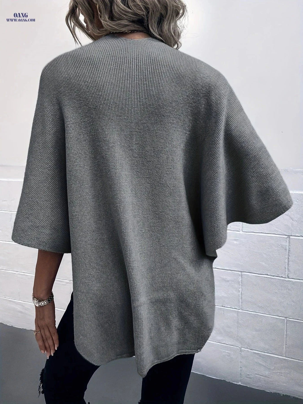 OAXG Irregular Solid Color Cape Sweater - Casual Fall Cardigan   OAXG Apricot / One-size