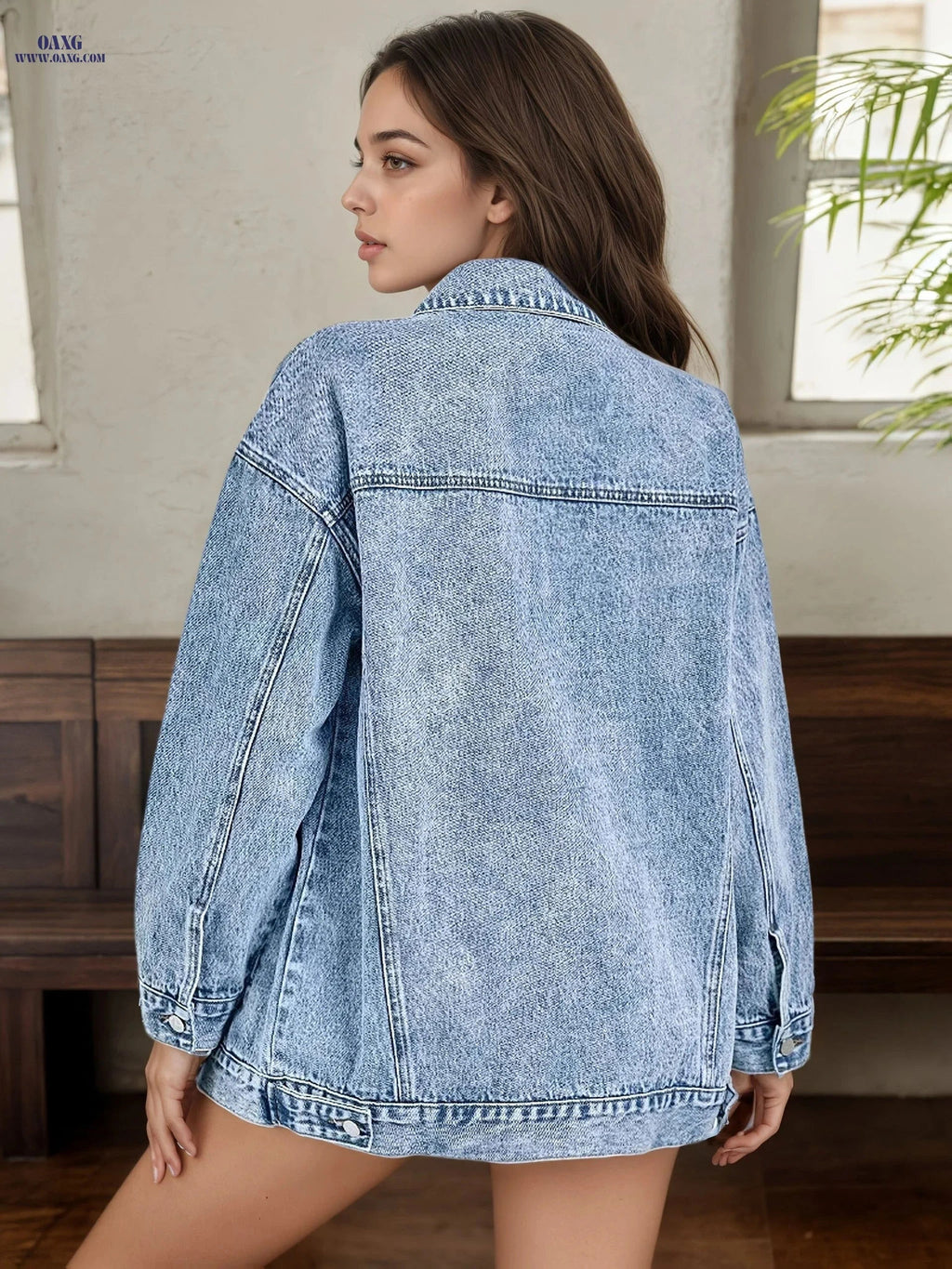 OAXG Korean Style Women's Denim Jacket - Casual Loose Fit Outerwear   OAXG 