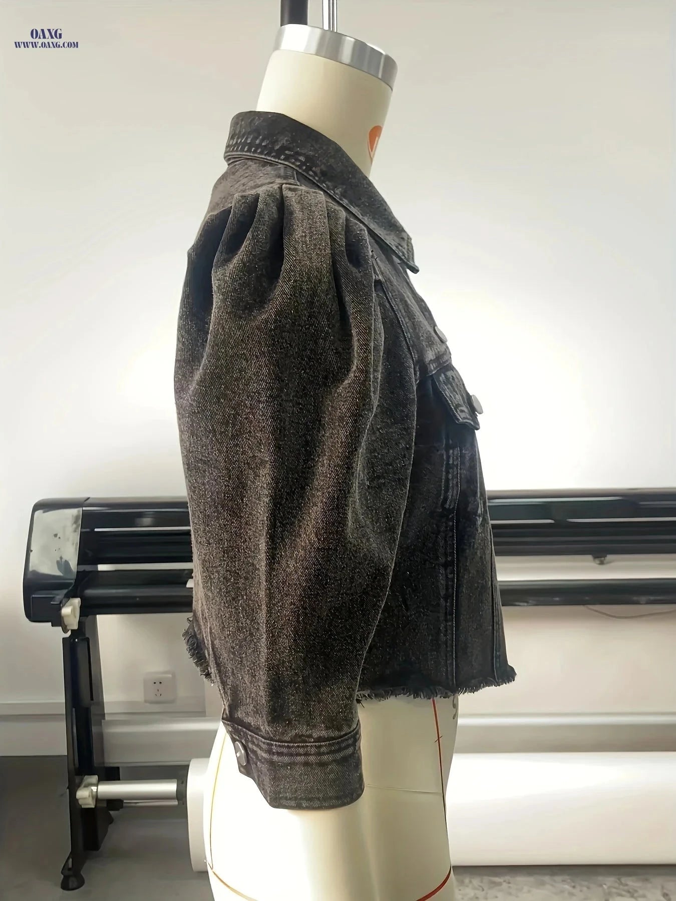 OAXG Lamb Leg Denim Jacket Coat - Elegant Mid-Sleeve for Spring/Fall   OAXG 