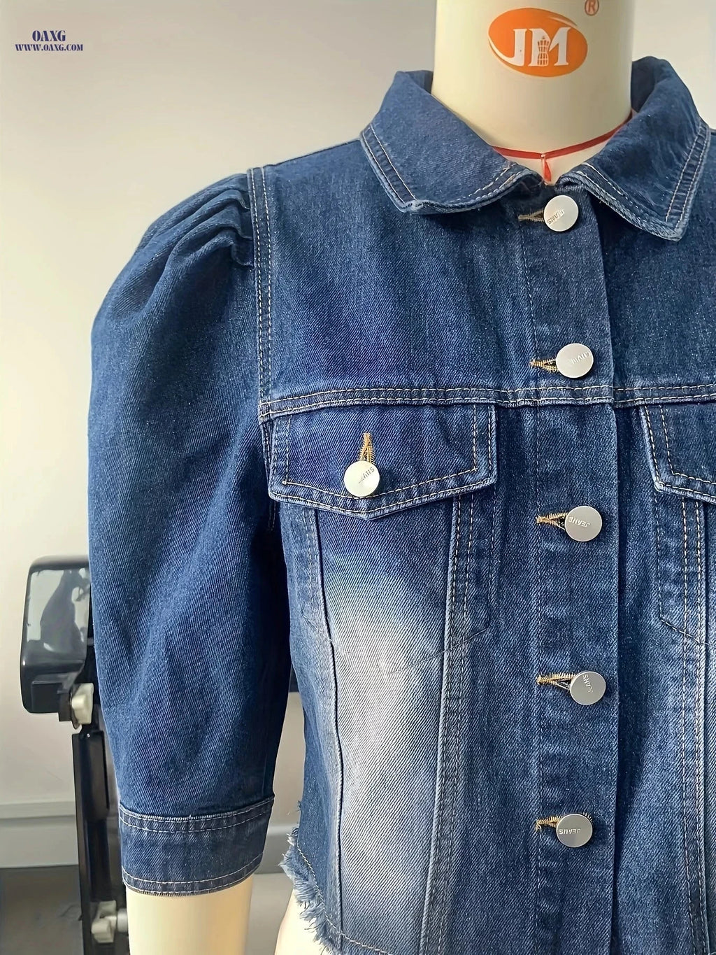 OAXG Lamb Leg Denim Jacket Coat - Elegant Mid-Sleeve for Spring/Fall   OAXG 