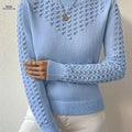 OAXG Light Blue Round Neck Shirt - Unique Hollow Design for Spring   OAXG Sky Blue / XS