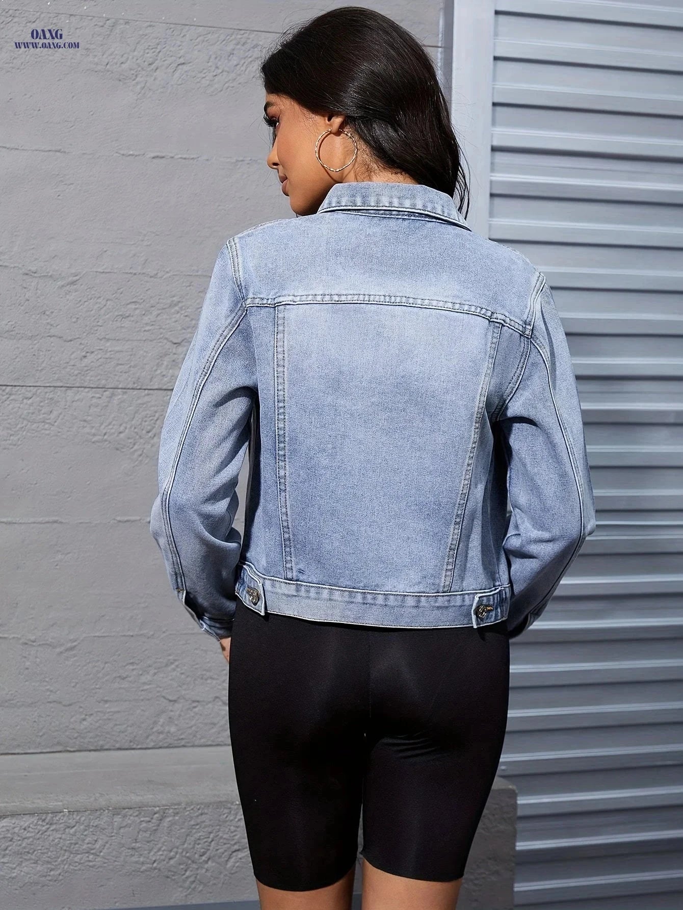 OAXG Light Blue Vintage Denim Jacket - Casual Style for Women   OAXG 