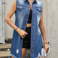 OAXG Long Distressed Denim Jacket - Elegant Spring Fashion Coat   OAXG 