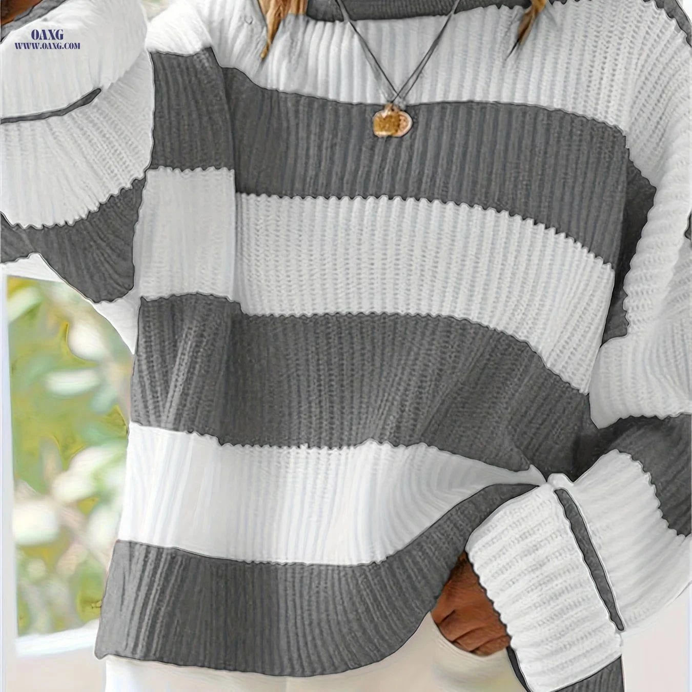 OAXG Loose V-Neck Pullover Sweater - Casual Off Shoulder Design   OAXG Green / S