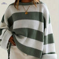 OAXG Loose V-Neck Pullover Sweater - Casual Off Shoulder Design   OAXG Green / S