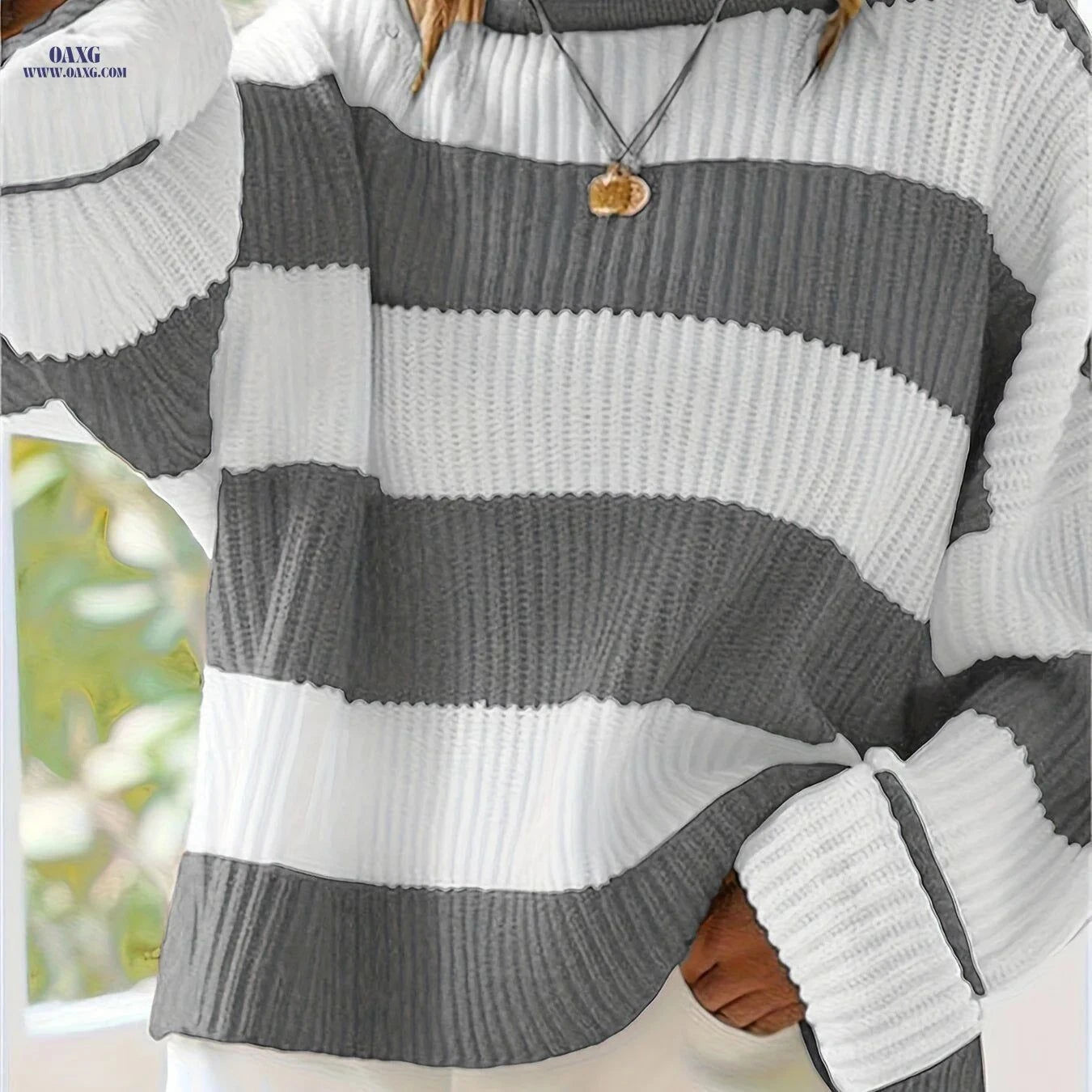 OAXG Loose V-Neck Pullover Sweater - Casual Off Shoulder Design   OAXG Green / S