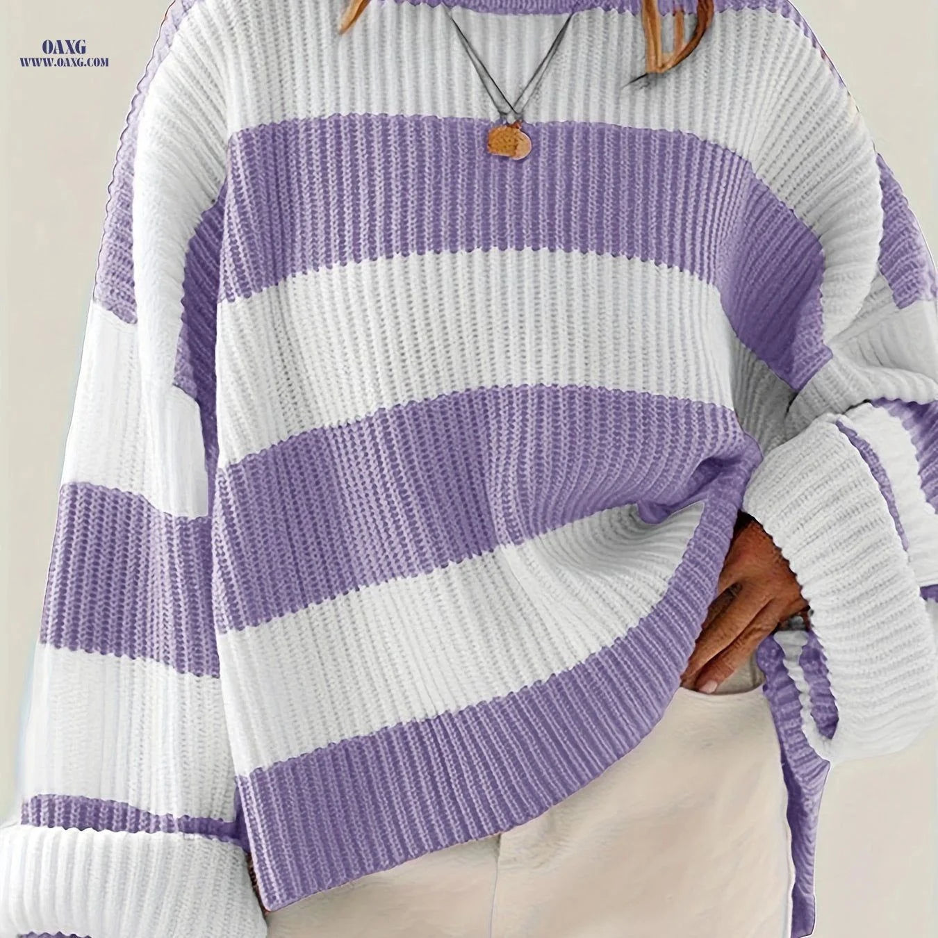 OAXG Loose V-Neck Pullover Sweater - Casual Off Shoulder Design   OAXG Green / S