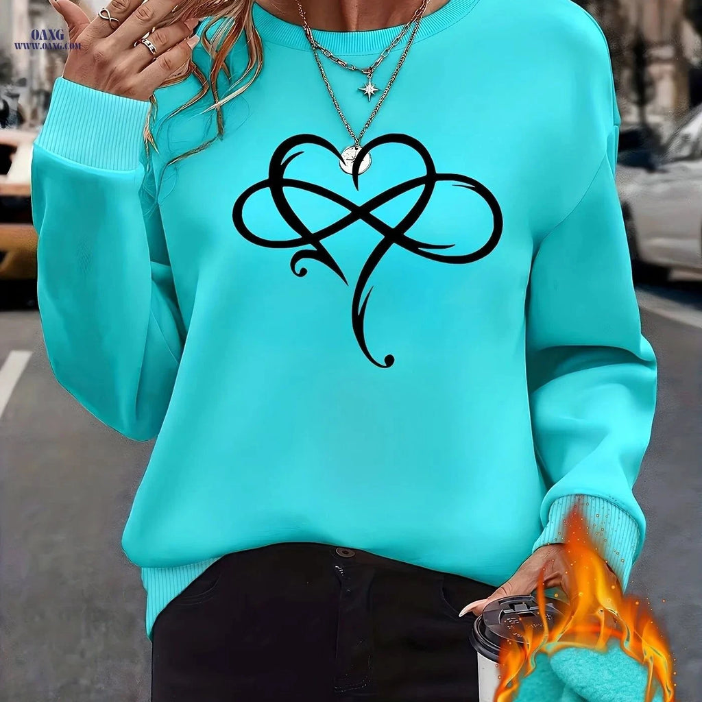OAXG Love Creative Heart Pattern Round Neck Sweatshirt for Women   OAXG Cyan / XS